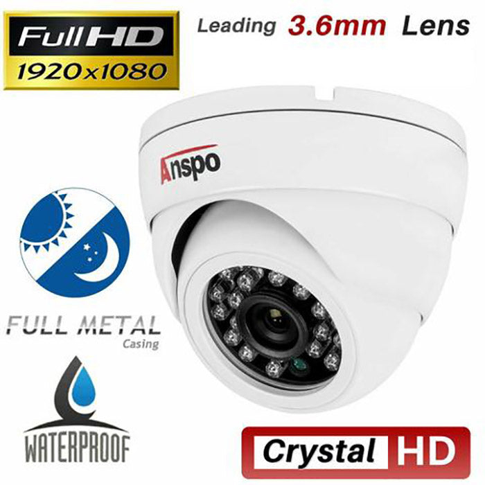 ANSPO 2MP Full HD 1080P Dome CCTV Camera With 10M Video Power Cable - CCTV-CAMKIT1