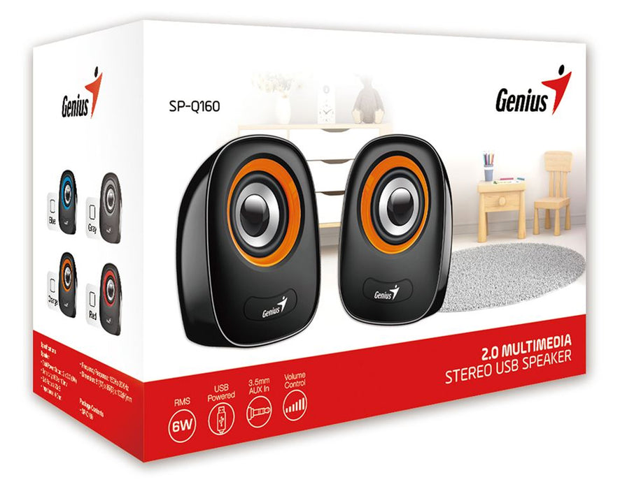Genius SP-Q160 2.0 Multimedia Stereo USB Speakers - Grey - CM-GEN/Q160/GRY