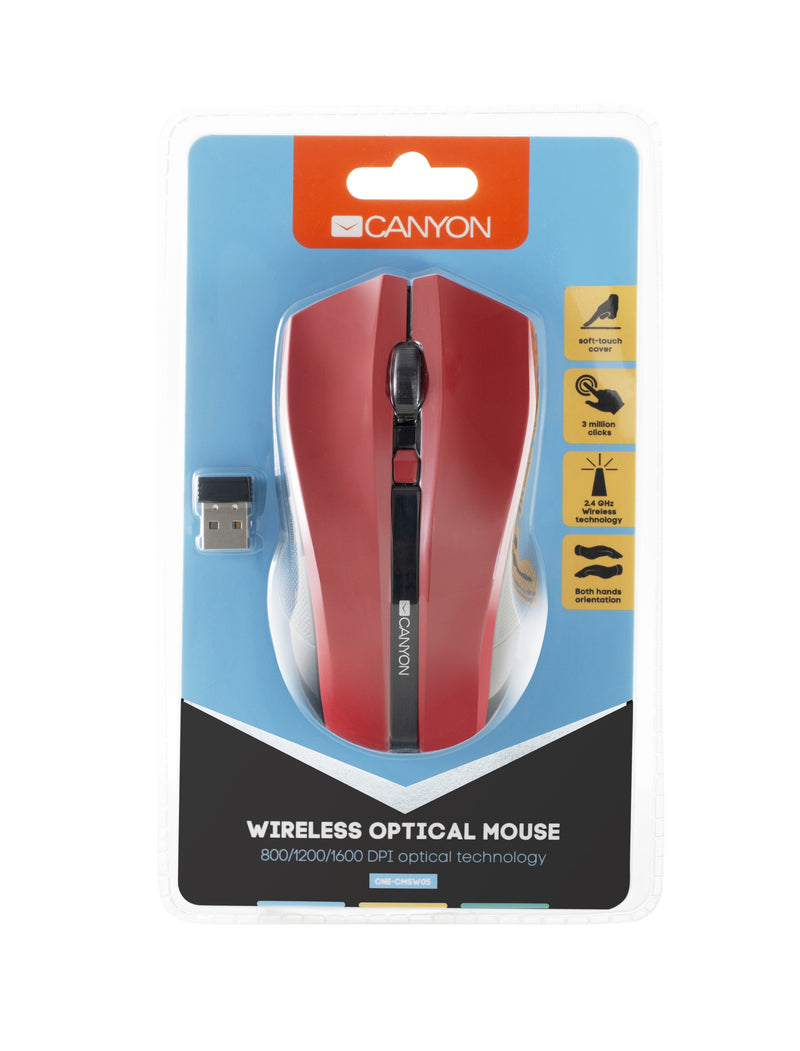 Canyon Wireless Optical Mouse - Red - CNE-CMSW05R