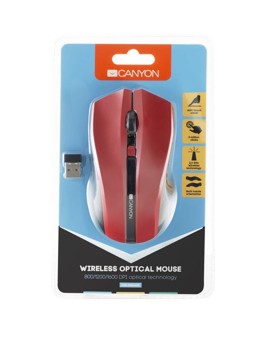 Canyon Wireless Optical Mouse - Red - CNE-CMSW05R