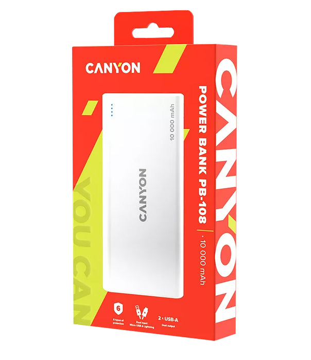 Canyon Micro-USB/Lightning 10,000 mAh Powerbank - White - CNE-CPB1008W