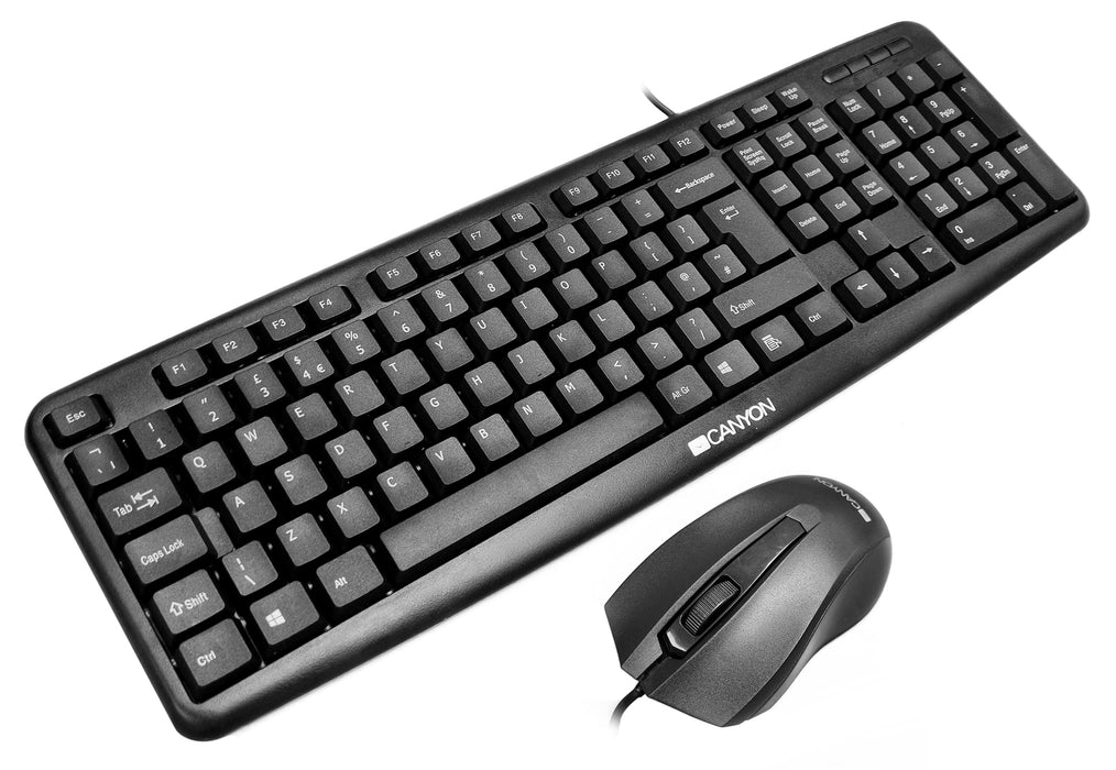 Canyon Classic Wired USB Keyboard & Mouse Combo Set - UK Layout - Black - CNE-CSET1-UK