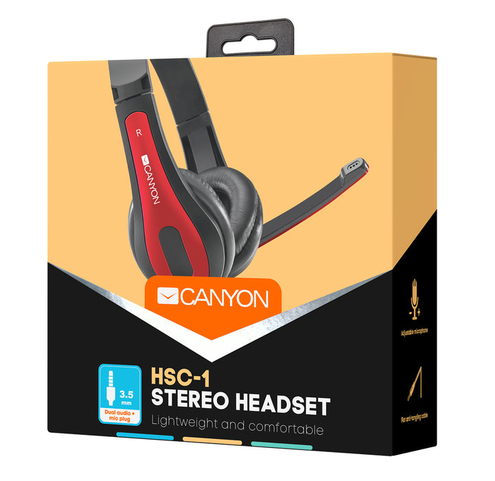 Canyon Wired PC Headset With Mic - Black/Red - CNS-CHSC1BR