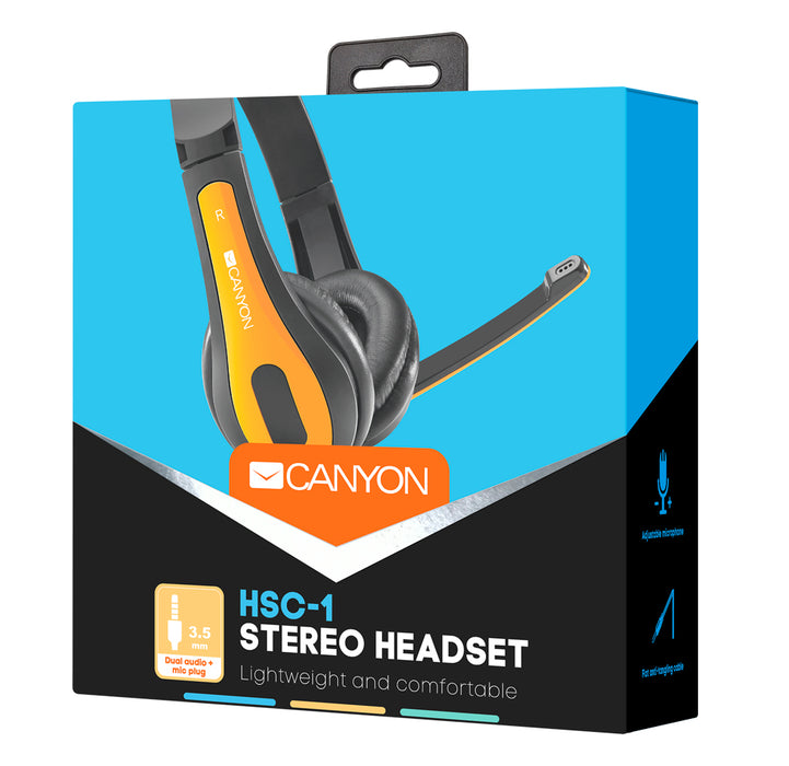 Canyon Wired PC Headset With Mic - Black/Yellow - CNS-CHSC1BY