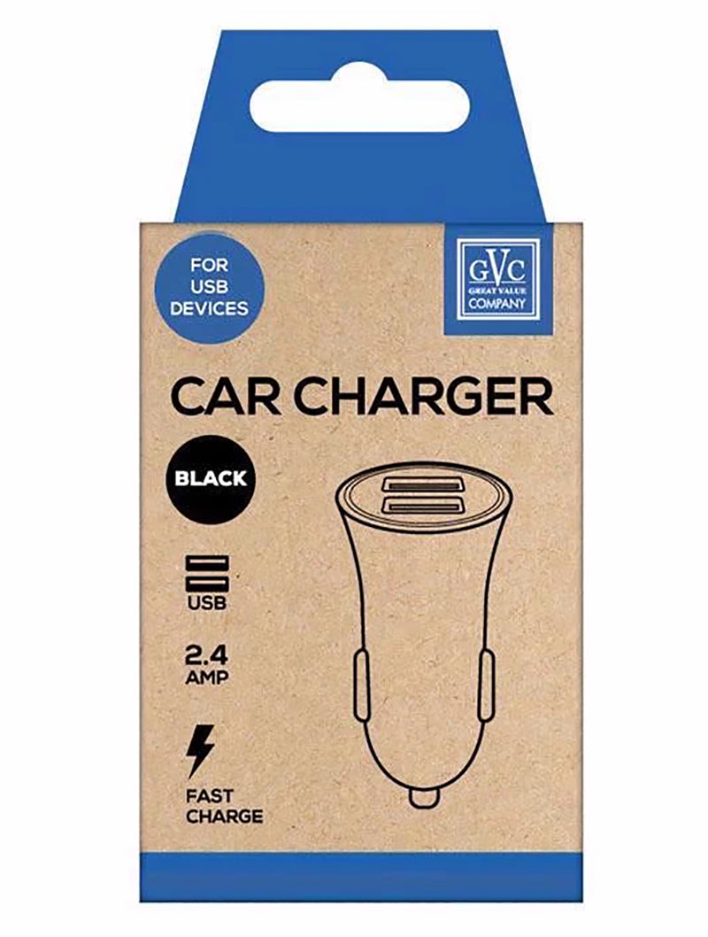 GVC 2.4A USB Port Fast Car Charger - Black - GVC-CU2BK