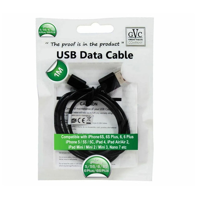 GVC USB to Lightning Cable For Syncing & Charging - 1M - Black - GVC-IPH1M