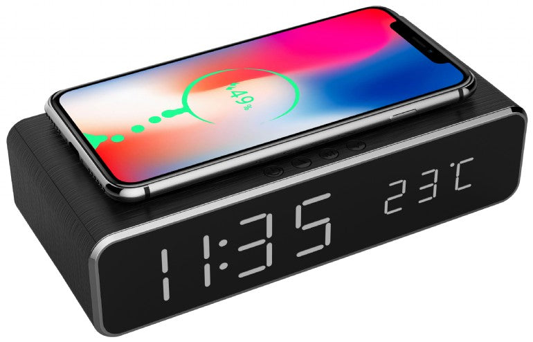 Gembird Digital Alarm Clock With Wireless Charging Function - Black - ACLOCK/BLACK