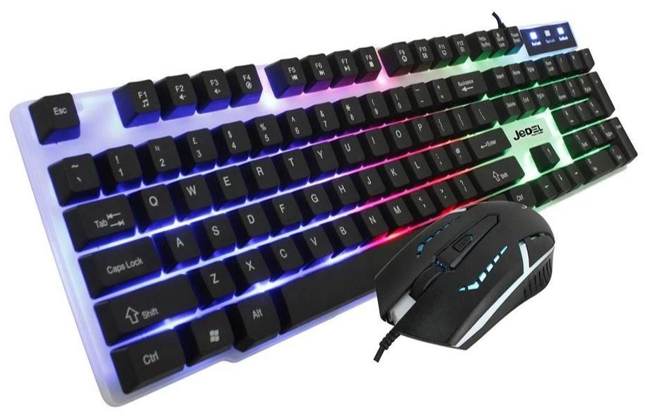 Jedel GK100 RGB LED Gaming Keyboard And 4D Mouse Set - Black/White - KB-JED-GK100