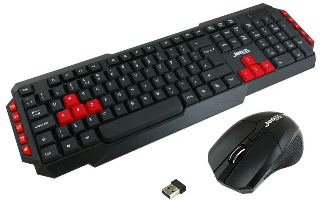 Jedel WS880 Wireless Gaming Keyboard And 3 Button Mouse Set - Black/Red - KB-JED-WL880/RED