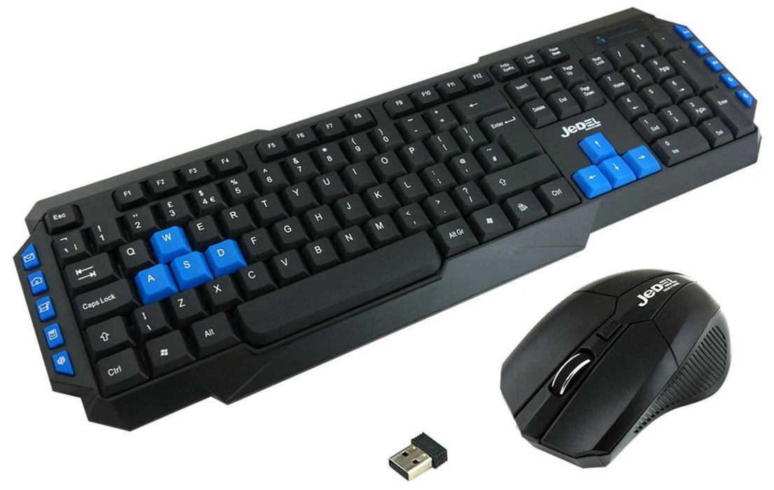 Jedel WS880 Wireless Gaming Keyboard And 3 Button Mouse Set - Black/Blue - KB-JED-WL880/BLU