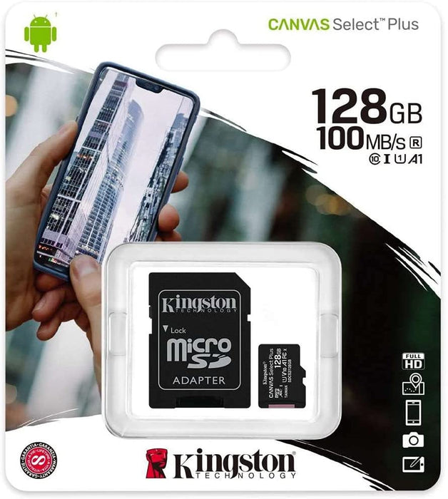 Kingston Canvas Select Plus 128GB Micro SD Card - With Adapter - KING-MICRO128GB