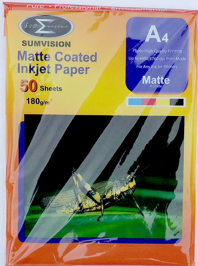 Sumvision A4 Premium 180gsm Matte Coated White Photo Inkjet Paper - 50 Sheets - MATT-180