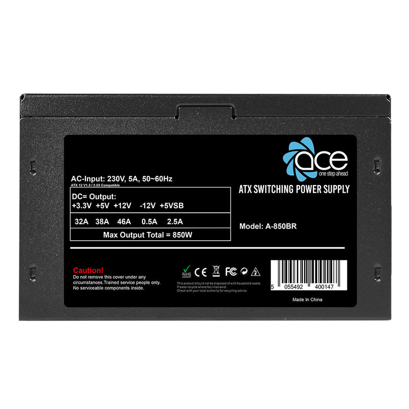 Ace Black 850-BR ATX Power Supply Unit - 120mm Fan - Multi Core CPU - PSU-ACE/850