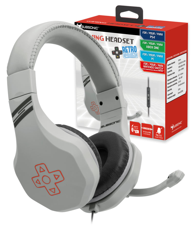 Subsonic Retro Game & Chat Headset For Playstation 4 PS4 / Xbox One, PC & Switch - With Microphone - Grey - SUB-5533