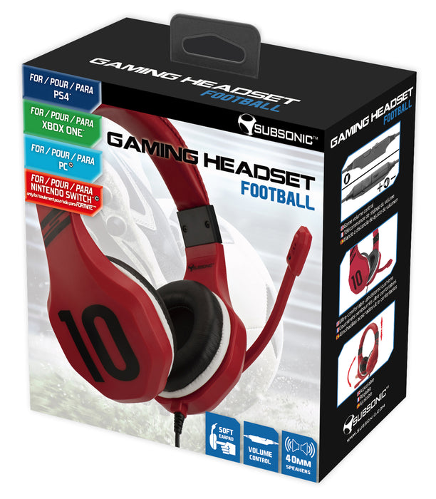 Subsonic Wired Football Gaming Stereo Headset For PS4, XBOX ONE, PC And Switch - Red - SUB-5582/RED
