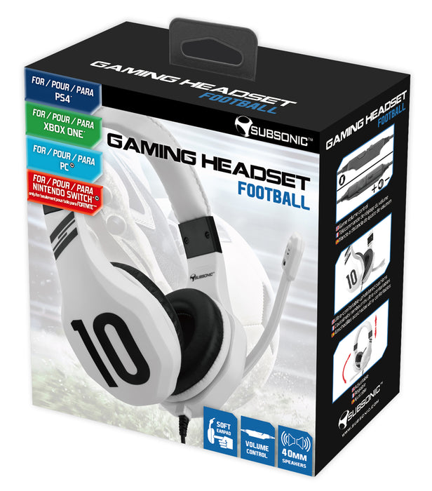 Subsonic Wired Football Gaming Stereo Headset For PS4, XBOX ONE, PC And Switch - White - SUB-5582/WHT