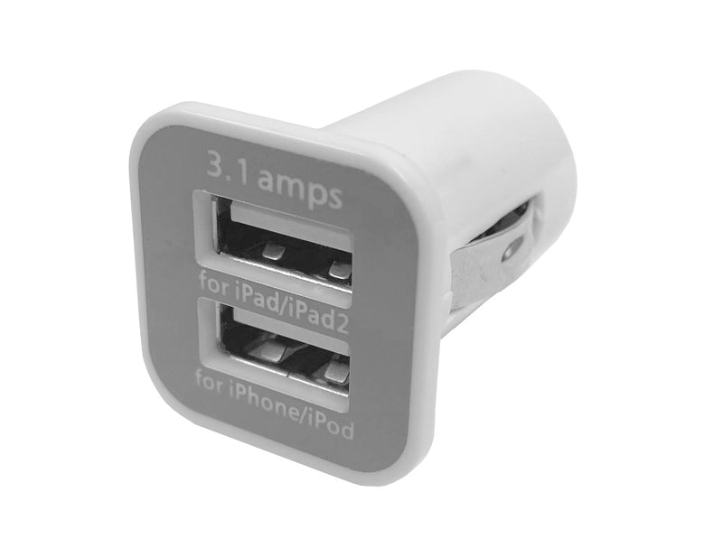 Car Dual USB Port Charger - 3000mAh - White - USB-CAR-DUAL/WHT