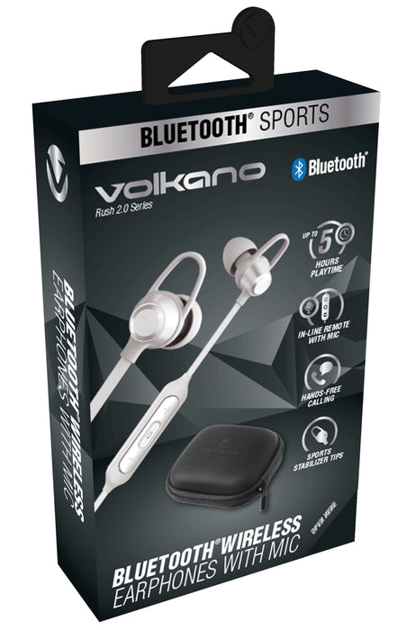 Volkano Rush 2.0 Series Bluetooth Earphones With Microphone - Silver - VOLK-VK-1106-SIL