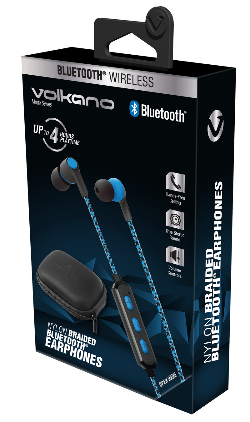 Volkano Moda Series Nylon Braided Bluetooth Earphones - Black/Blue - VOLK-VK-1107/BLU