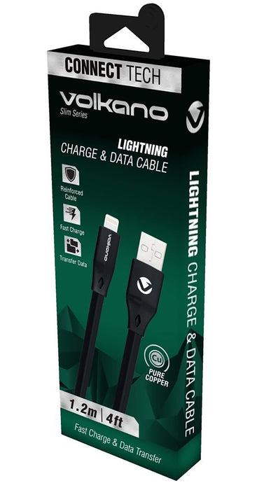 Volkano Slim Series Lightning Sync & Charge Cable - 1.2M - VOLK-VK20084/BLK