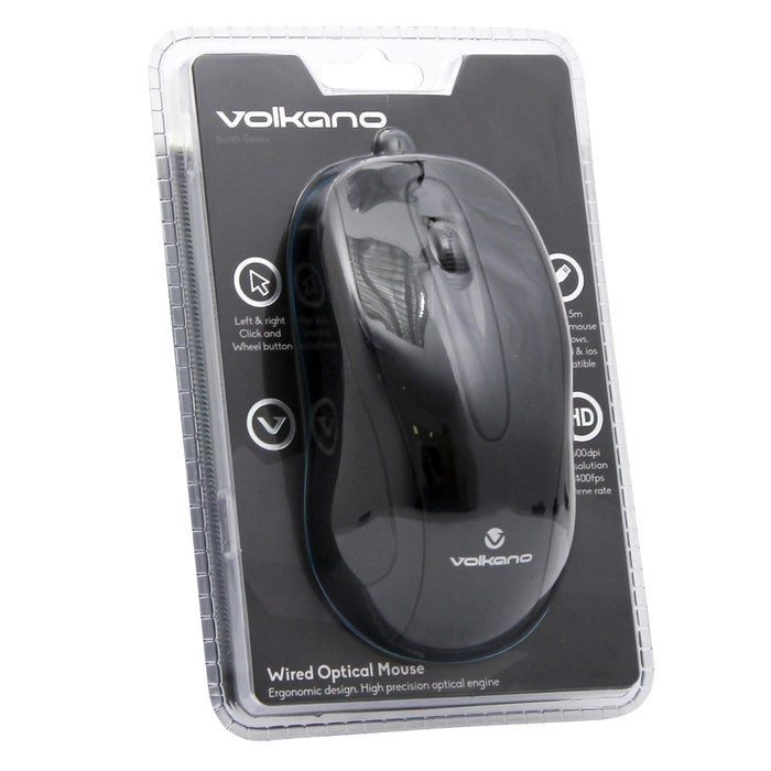 Volkano Earth Series Wired Optical Mouse - Black - VOLK-VS603A