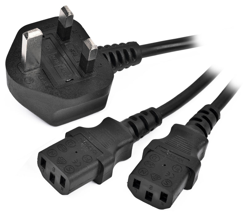 Cablexpert UK Mains Plug to 2 x IEC / Kettle Y Cable - CB-PWR-3PIN-X2
