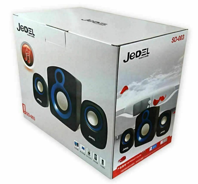 Jedel SD003 Compact 2.1 USB Powered Desktop Speakers - Black & Blue - CM-JED-SD03