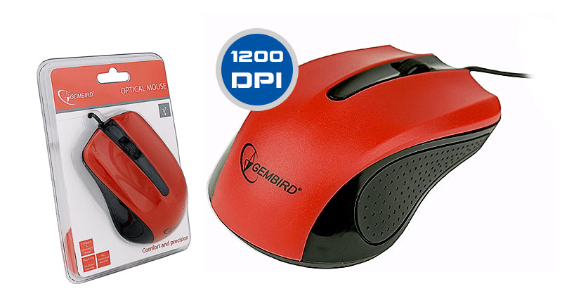 Gembird MUS-101 Compact & Lightweight 1200DPI High Precision Mouse In Red - MSE-OP101/RED