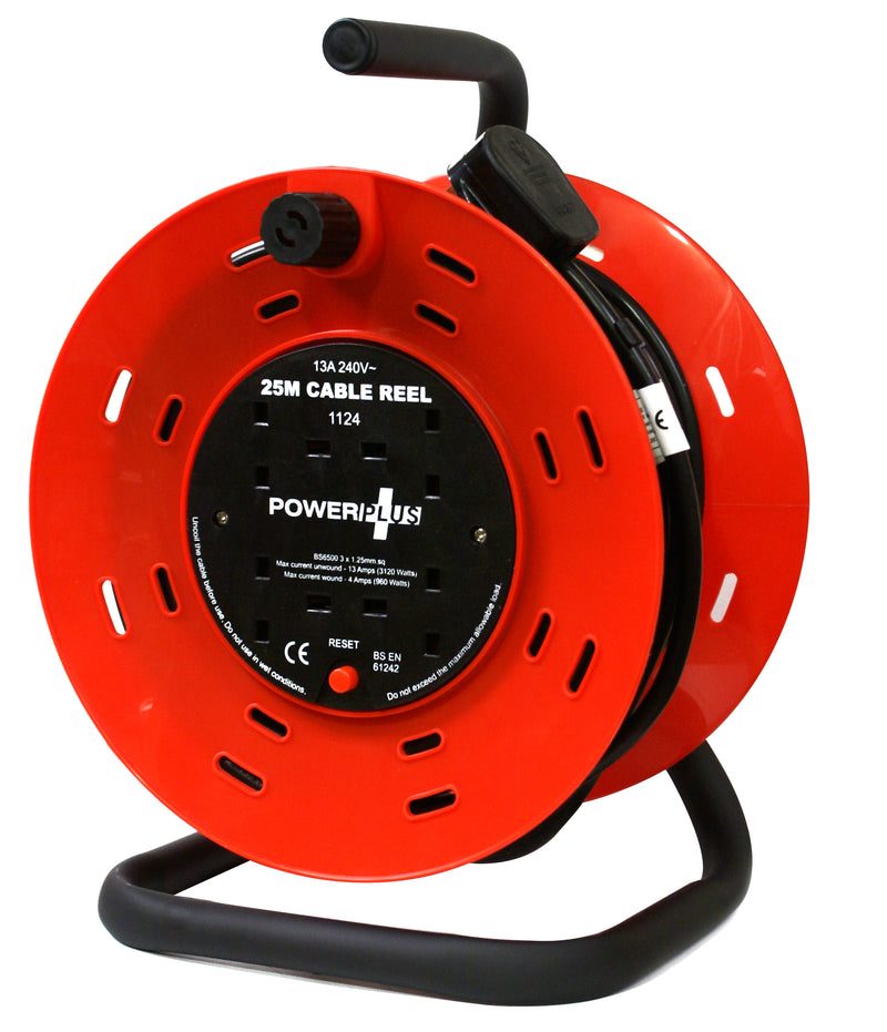 4 Way Extension Reel 13A With Thermal Cut-Out Switch - 25 Metre - PP-REEL-25