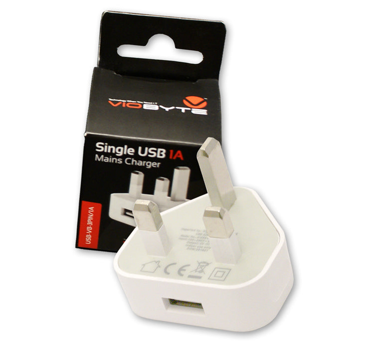VioByte Single USB 1A Mains Charger - USB-VB-3PIN/1A