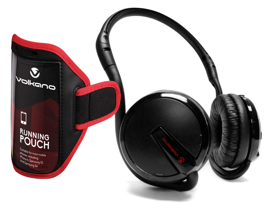 Volkano Strider Series Sports Armband & Bluetooth Headphones Bundle - Black / Red - VOLK-VB-503/BLK