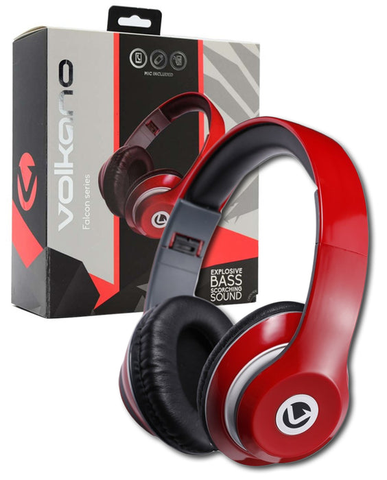 Volkano Stylish Falcon Series Headphones With Built In Microphone - Red - VOLK-401/RED