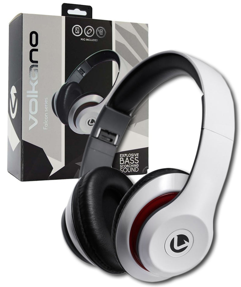Volkano Stylish Falcon Series Headphones With Built In Microphone - White - VOLK-401/WHT